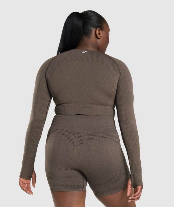 Damske Crop Top Gymshark Vital Seamless 2.0 Long Sleeve Hnede | LS7208145
